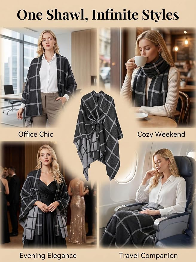 Shawl Wraps for Women Reversible Open Front Ruana Poncho Soft Cozy Cardigan for Fall and Winter - Image 6