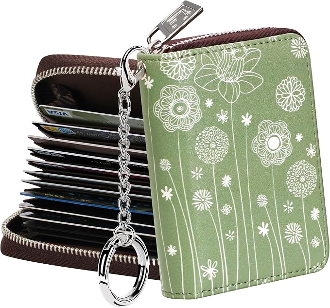 FurArt Zipper Wallet Women RFID Credit Card Holder keychain Wallet | ID Window RFID Blocking Compact Small business 15/16 slots by FurArt