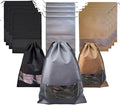 12 PCs Shoe Bags for Travel, Packing, Storage, Organizing & Suitcase. Reusable Dustproof & Water Resistant Sneakers Pouch Protectors with Clear Window & Drawstring. Laundry & Toys (Sand, Gray & Black) by SPLANDIN
