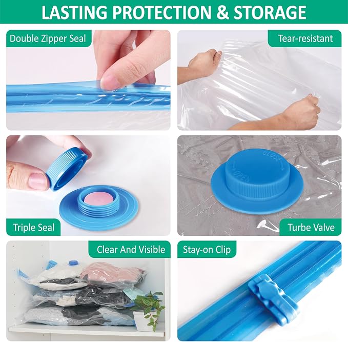 Cozy Essential Travel Vacuum Storage Bags with Rechargeable Cordless USB Pump, Space Saver Bags for Luggage, Suitcase, Carry-On, for Clothes, Blankets, Bedding & Seasonal Storage,6 Combo - Image 6