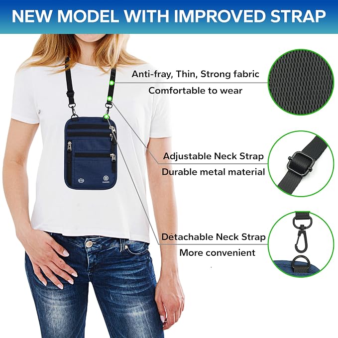 Neck Wallet – Travel Pouch and RFID Blocking Passport Holder for Women and Men, Slim Travel Wallet (Navy) - Image 3