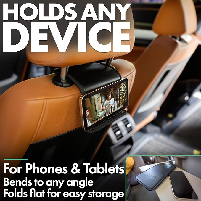 Airplane Phone Holder - Foldable Phone Stand for Plane Travel | Vegan Leather, Tabletop Mount Desk, Plane Tray Seat back, Treadmill, Fits iPhone Cell Phone, 9 x 4.3 in - Image 4