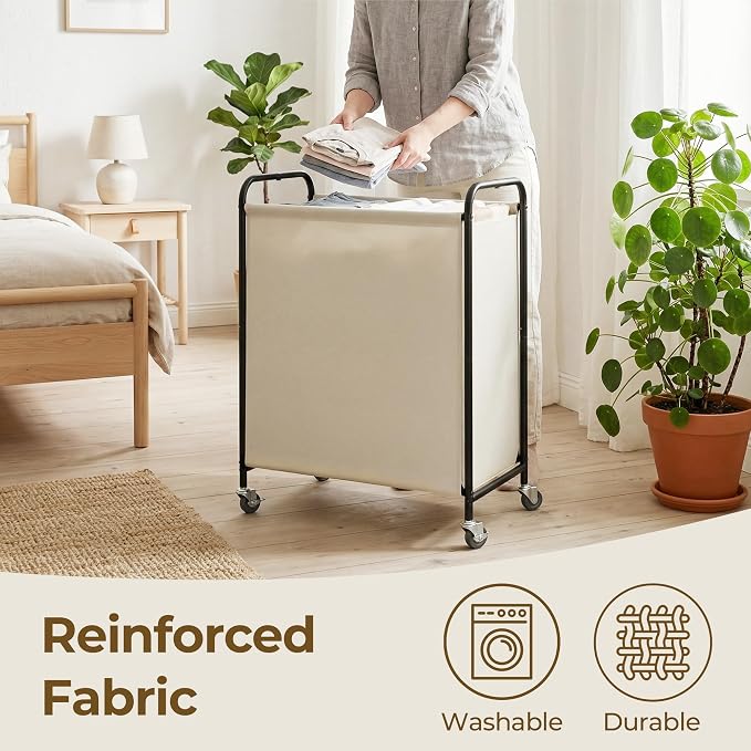 GRANNY SAYS 2 Section Laundry Sorter, 130L Large Hamper Basket with Wheels | Divided Beige Hamper Cart, Rolling Organizer for Bedroom, Bathroom - Image 4