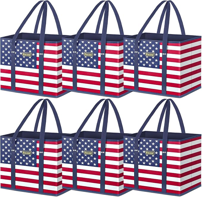 BALEINE 6PK Reusable Grocery Bags, Heavy Duty Shopping Tote Bag | 12'' Long Handles, Reinforced Bottom Keeps Upright, Fold Flat Storage, Water-Resistant Shopping Bag, Multiple Color Options by BALEINE