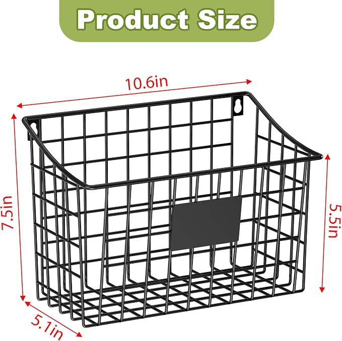 Wall Basket with Label Plate & 5 S-Hooks –4 Pack Hanging Wire Basket for Organizing, Wall Storage for Kitchen, Bathroom, Pantry, Laundry, RV – Hanging Wall Basket, Metal - Image 5