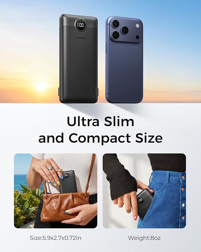 VEGER Portable Charger for iPhone, Power Bank Built in Cables and Wall Plug | 10000mAh,Ultra Slim&Compact,5 Outputs,LED Display,Flight-Safe,Travel Essentials Battery Pack for iPhone 17,iPad, Samsung,etc - Image 7