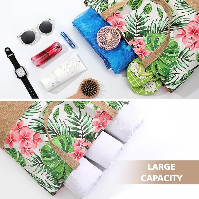 Trifabricy Beach Bags for Women,Waterproof Straw Beach Tote Bag With Zipper | Spacious Storage Capacity, Secure Zipper Closure, Reinforced Carry Handles, Stylish Printed Design For Outdoor Activities - Image 2