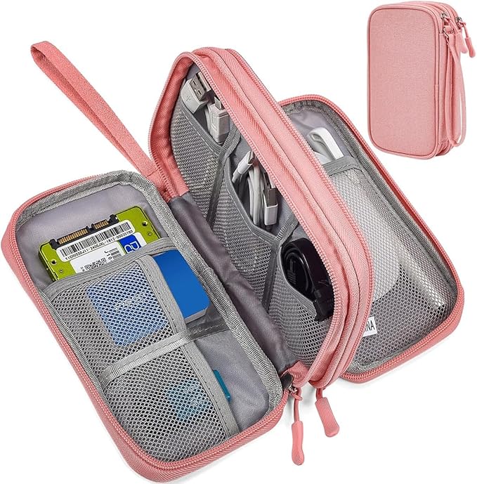 Electronic Organizer Travel Cable Accessories Bag, Electronic Organizer Case, Electronic Accessories Organizer Bag for Power Bank, Charging Cords, Chargers, Mouse, USB Cable, Earphones (Light Pink) by Unknown