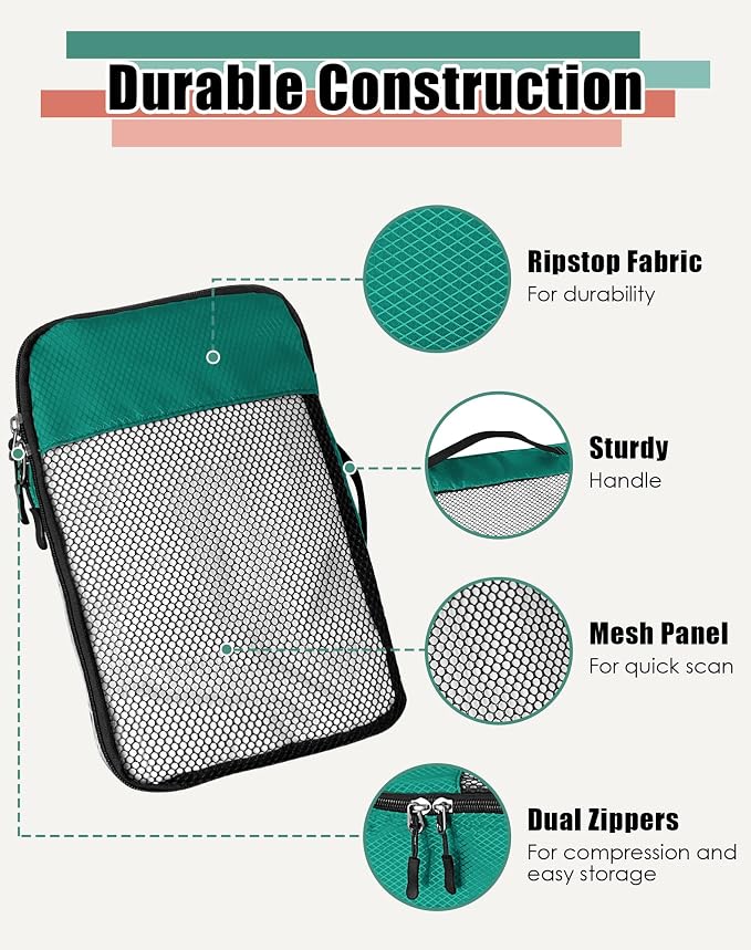 WTREE 4-Piece Packing Cubes Travel Accessories Set for Suitcases - Luggage Organizer Bags with Double Zipper - Mesh Top - Small/Medium/Large/Slim - Green - Image 6
