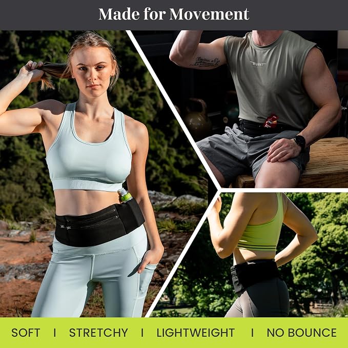 Running Belt Money Belt, 3 Large Zippered Pockets | Fanny Pack - Adjustable No-Bounce, 1 Waterproof Pocket, Water Bottle Holder, Key Clip, Fits Phone, Passport & More - Image 7