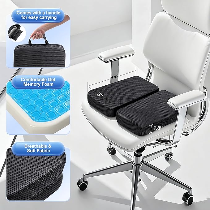 High-Density Slow-Rebound Gel Memory Foam Seat Cushion（16"x14"x1.8"） | Soft，Breathable，Foldable，Detachable Adjustable Velcro，Non-Slip，Ideal for Airplane Stadium Bench Trave Wheelchair Long Sitting - Image 6