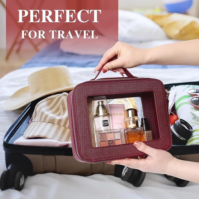 Pinkmik Clear Makeup Bag, (Burgundy, M+L) | 2PC,Waterproof, Travel Cosmetics and Toiletries Case, Portable Makeup Organizer, Clear Car Bag with Zipper - Image 4
