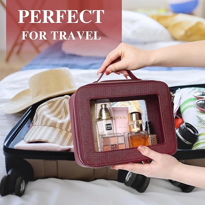 Pinkmik Clear Makeup Bag, (Burgundy, L+M+MINI) | Waterproof, Travel Case for Cosmetics and Toiletries, Women's Purse Organizer, Clear Car Bag with Zipper - Image 5
