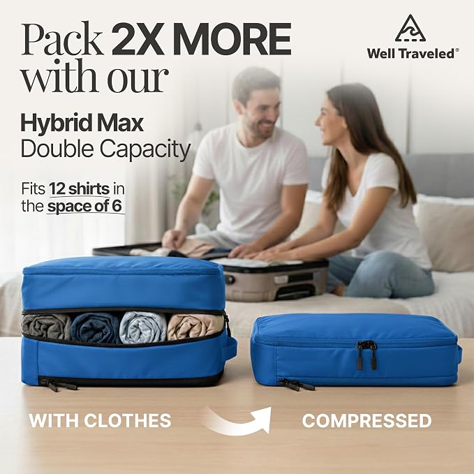 4-Piece Luxury Compression Packing Cubes & Bags for Travel – Maximize Space in Luggage with HybridMax Double-Capacity Design, 50 Luggage Tags, Patented Suitcase Organizer Bags, Lifetime Satisfaction - Image 8