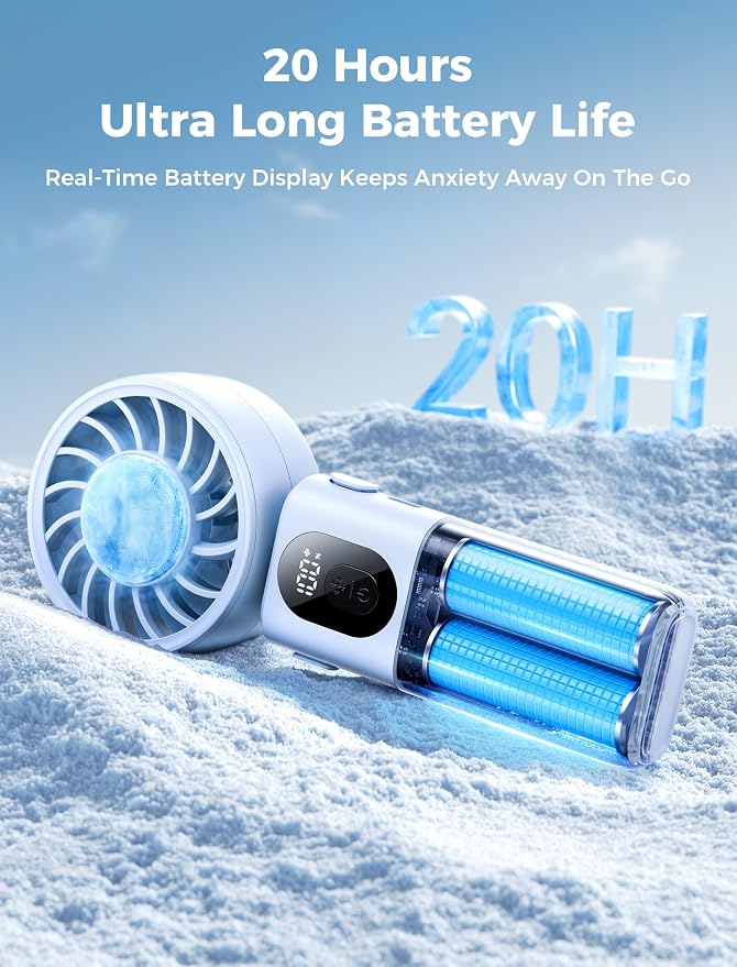 Aecooly Mighty Portable Handheld Fan with Cooling Plate | 20H Max Cooling | 3 Flexible Modes | 5 Speeds Wind | Battery Level Display | Mini Personal Battery Powered, Gifts for Women, Travel -Blue - Image 7