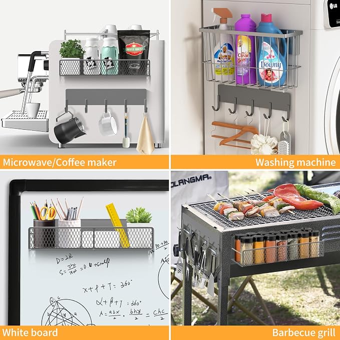 DTUQYX Magnetic Spice Rack for Refrigerator, 7 Pack Metal Magnetic Shelf, Moveable Magnetic Storage Fridge Organizer Grey, Spice Organizer, Hook Rack, Paper Towel Holder, Cutting Board Holder, HM5471 - Image 7