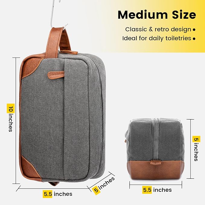 Vorspack Travel Toiletry Bag - Hanging Toiletry Bag for Men Water Resistant Canvas Shaving Bag with Large Capacity for Travel - Light Grey (Pack of 2) - Image 2