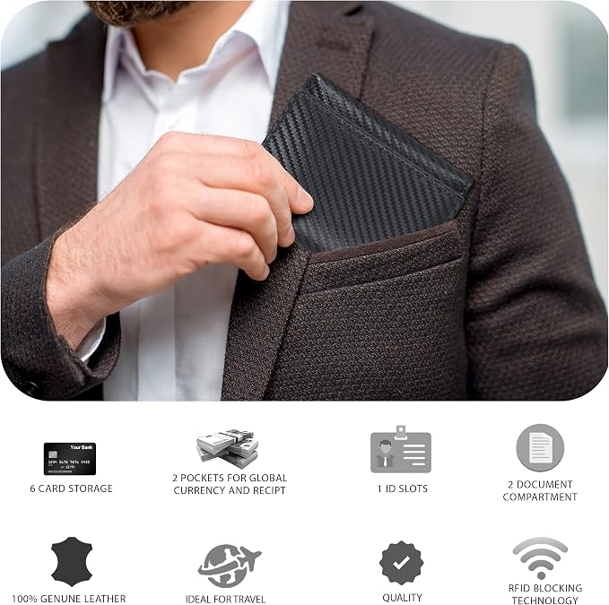 Real Leather Mens Trifold Wallet RFID Blocking Slim Minimalist Front Pocket - Thin & Stylish with ID Window in Gift Box - Image 6