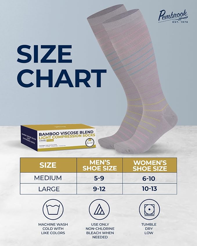 Pembrook® Bamboo Viscose Light Compression Socks - 3 Pairs | 8-15 mmhg Compression Socks | Knee High Comfort Support Socks - Image 6