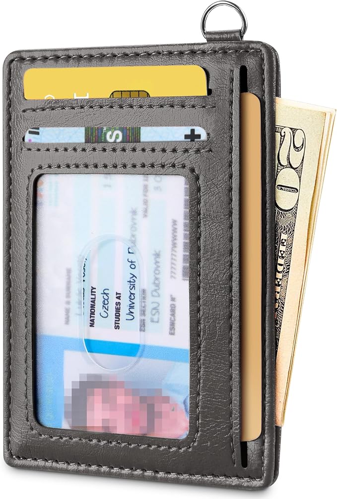 Mayski Slim Wallet, Credit Card Holder for Women, Minimalist Front Pocket RFID Blocking Card Cases, Small Wallet Women Men(Oiled Wax Grey) - Image 2