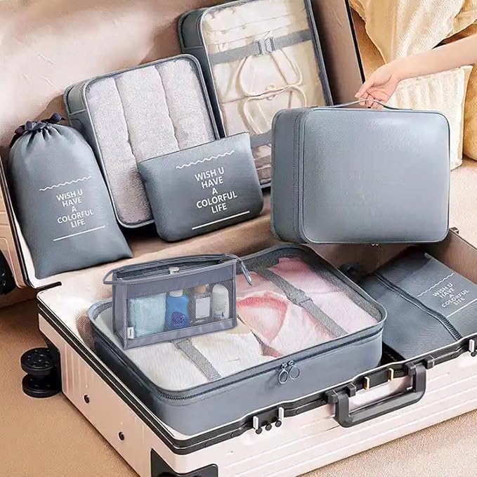 8 Set Packing Cubes for Suitcases, INVODA Travel Luggage Packing Organizers with Laundry Bag, Compression Storage Shoe Bag, Clothing Underwear Bag (Grey) - Image 7