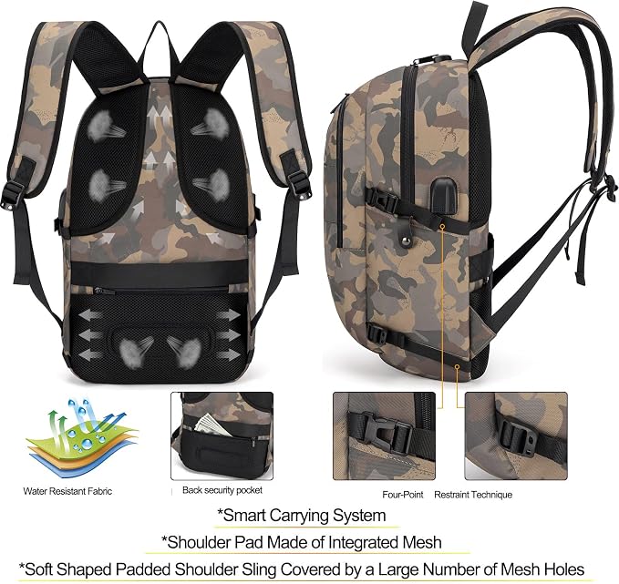 Tzowla Travel Laptop Backpack Water Resistant Anti-Theft Bag with Giant Tumbler Holder Pocket and Lock 15.6 Inch Computer Business Backpacks for Women Men Work College Gift,Casual Daypack(YellowCamo) - Image 4