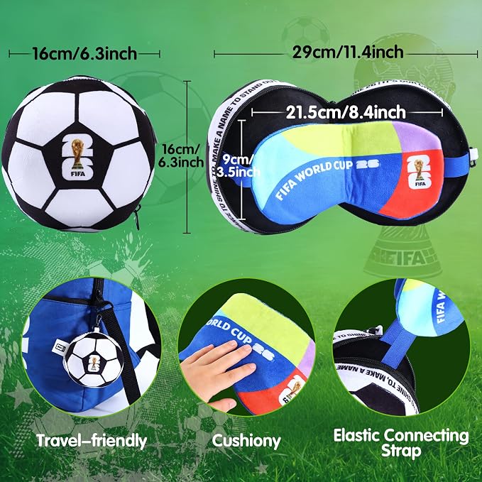 MESUCA FIFA World Cup 2026 Travel Pillow with Eye Mask, Soccer Ball Design Toy Plush 2-in-1 Neck Pillow, Ideal for Car, Airplane, Train Journeys, Kids Gift, FIFA World Cup 2026 Merchandise - Image 6