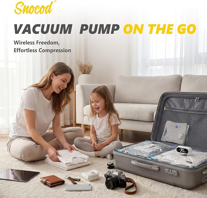 15 Pack Travel Vacuum Bags with Electric Pump, 70KPa Vacuum Storage Bags for Clothing, Reusable Space Saver Bags for Suitcase, Travel & Home Storage, Plaster White - Image 2