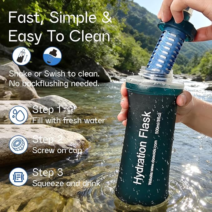 GUYI 700ml Collapsible Water Filter Bottle, Removes Impurities, BPA Free, Ultralight for Hiking, Camping, Cycling & Travel-Dusty Blue - Image 5