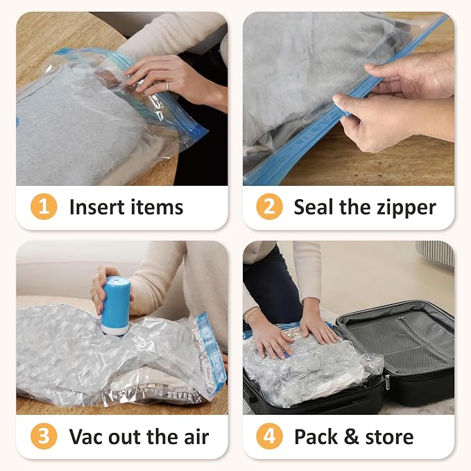 Cozy Essential Travel Vacuum Storage Bags with Rechargeable Cordless USB Pump, Space Saver Bags for Luggage, Suitcase, Carry-On, for Clothes, Blankets, Bedding & Seasonal Storage,22 Combo - Image 8