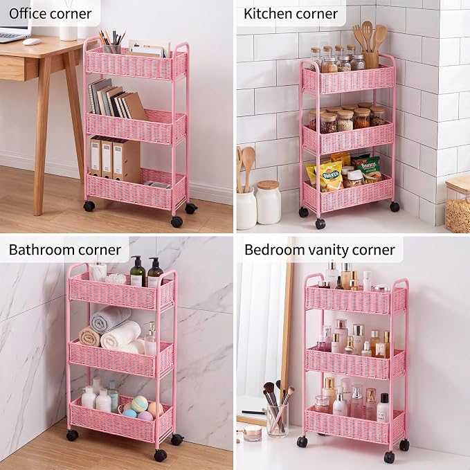 Utility Slim Storage Cart,3-Tier Rolling Kitchen Office Laundry Room Cart with Wheels,Mobile Shelving Unit Organizer for Living Room,Bathroom, Baby Diaper,Art,Dining Room Narrow Places - Image 7