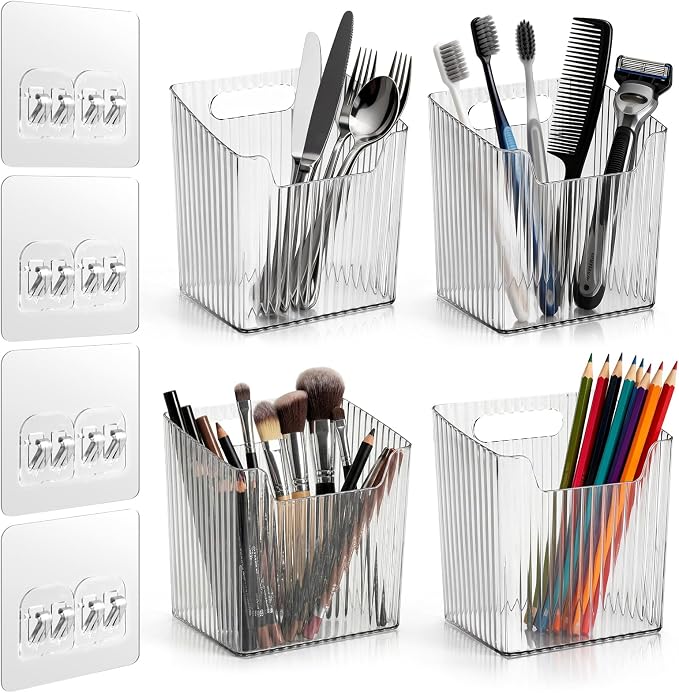 4 PCS Wall Mount Organizer, Cabinet Door Organizer Storage with Adhesive Bins Inside Cabinet Door Storage, Makeup Organizer, Basket for Kitchen Bathroom by Unknown