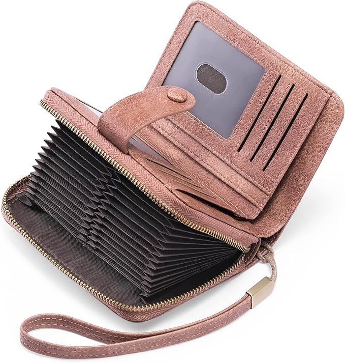 GAEKEAO Leather Credit Card Holder Wallet for Women RFID Blocking Large Capacity Bifold Zipper Card Case Organizer with Wristlet 32 Slots by GAEKEAO