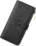 BOSTANTEN Womens Leather Wallet RFID Large Capacity Credit Card Holder | 4 ID Windows, 16 Card Slots, Zipper Coin Pocket, Clutch Wallet, Long Bifold, Ladies Gifts, Grey Black by BOSTANTEN