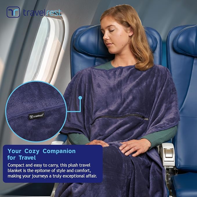 TRAVELREST 4-in-1 Travel Blanket - Comfort for Long Travel - Blue Regular | Travel Essential Pillow & Body Wrap, Soft Lightweight Blanket, Ultra-Plush Fabric, Portable Carry Case Fit For Luggage - Image 3