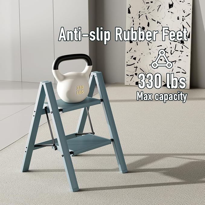 Mayi Plus 2 Step Stool Foldable, Aluminum, Lightweight Step Ladder | Extra-wide anti-slip folding steps with 330 lbs, for home,kitchen,office,outdoor,Blue - Image 4