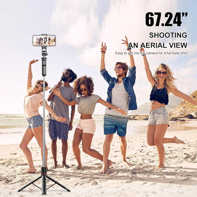 67" Selfie Stick Tripod for iPhone with Remote Control, Phone Holder and 1/4” Screw, Extendable Travel Essentials Tripod for Cell Phone, Camera, Phone Stand for Video Recording - Image 7