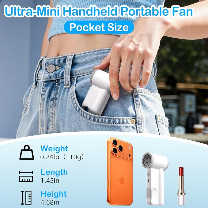 CIVPOWER Portable Mini Fan Handheld: Personal Travel Fan USB Rechargeable - 100 Speed Turbo Fan with LED Display - Pocket Size 8H Max Runtime, Outdoor Sport Hiking Concert Gift for Women Men, White - Image 2
