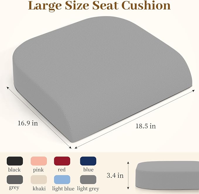 TranquilRelax XL Memory Foam Seat Cushion for Office Chair, 3.35-Inch, Light Gray - Image 2
