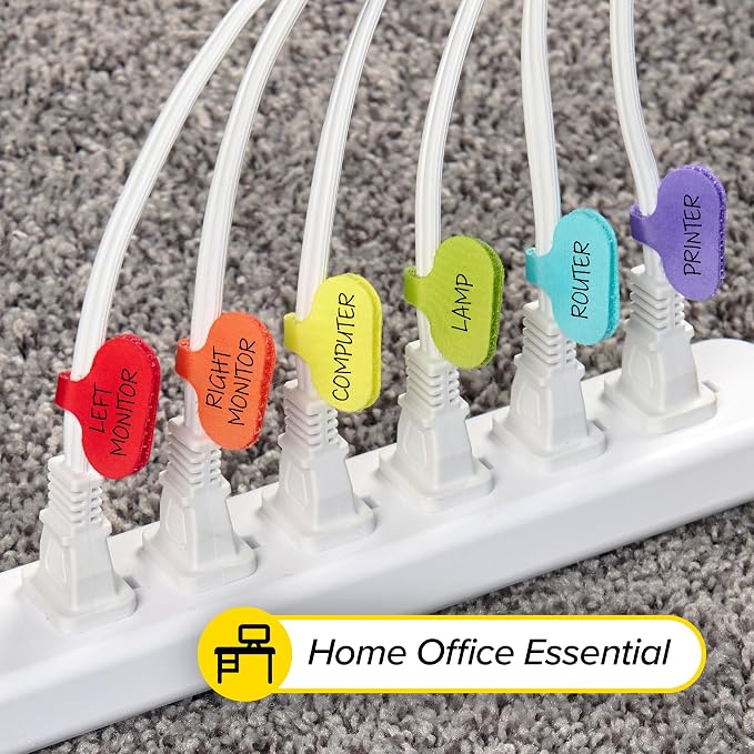 Wrap-It Storage - Cable Labels - Oval, Multi-Color (36 Pack) | Write-On Wire Tags for Cord Identification with Power Strips Behind Desks and TVs - Image 9