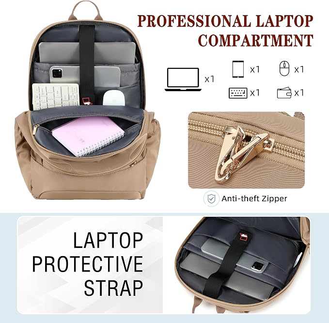 Hidds Travel Laptop Backpack for Women 15.6 Inch Computer Backpacks with USB Charging Hole Anti Theft Carry on Bag College Bookbag Large Back Pack for Work Business Traveling Commuter Daypack-Coffee - Image 2