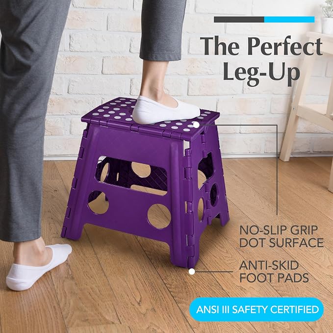 Handy Laundry Folding Step Stool 13 Inch, Purple, Non-Slip Holds 300 lbs | 13 Inch, Purple, Foldable Collapsible Step Stool, Non-Slip, Holds 300 lbs, Kitchen Bathroom Bedroom, Adults - Image 2