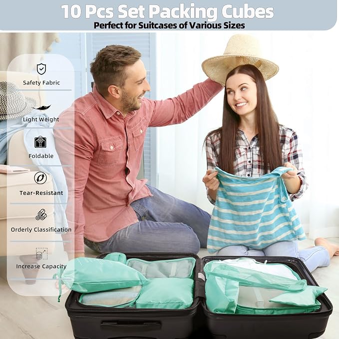 10 Pcs Set Packing Cubes - Travel Packing Organizers, Expandable Suitcase Organizer, Luggage Organizer Bags - Image 2