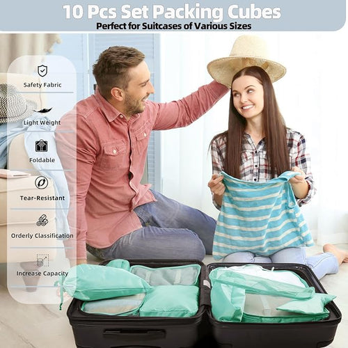 10 Pcs Set Packing Cubes - Travel Packing Organizers, Expandable Suitcase Organizer, Luggage Organizer Bags - Image 2