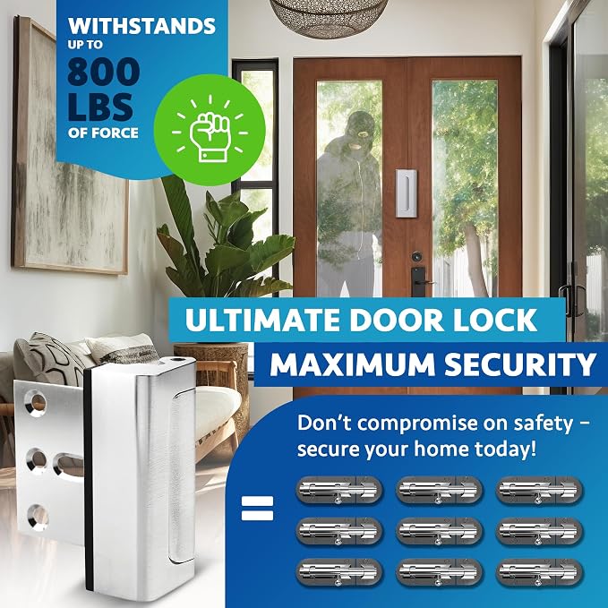 Door Reinforcement Lock (2-Pack) - DIY Nickel Home Security Door Lock for Front Door - Security Locks for Doors Inside | Child Proof Door Lock for Kids Safety - Withstand 800 LB of Force - Image 3