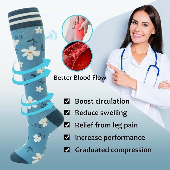 fenglaoda Compression Socks Women Men 4 Pairs, Knee High Support Socks for Running, Sports, Travel, Flight, Nurse - Image 2