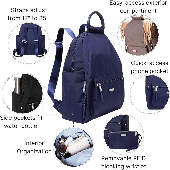Baggallini Womens With Rfid Phone Wristlet All Day Backpack, Navy, One Size US - Image 3