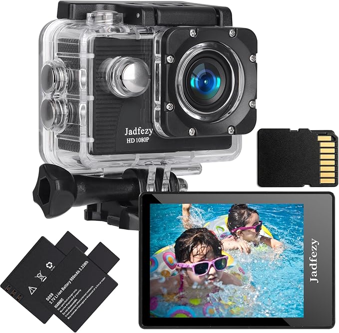 Action Camera FHD 1080P, 98FT/30M Underwater Waterproof Camera with 2 Batteries, Wide Angle Sports Camera with Accessories Kit Suitable for Helmet Bicycle, etc. by Jadfezy