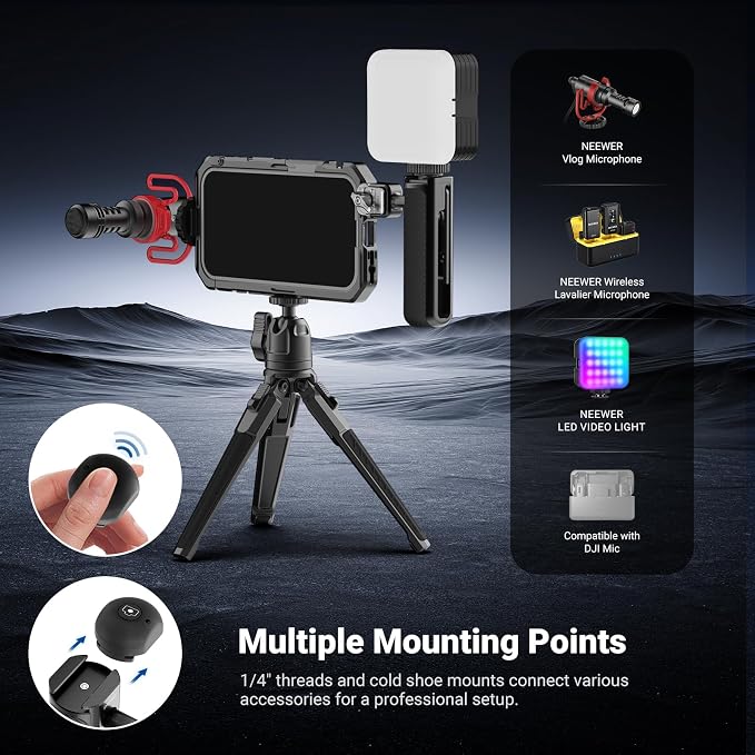 NEEWER Phone Cage Kit Compatible with iPhone 17 Pro Only, Video Rig Stabilizer Accessories with 67mm Filter Ring, 17mm Lens Backplate, T Mount Adapter, Two Quick Release Handles, PA143 (Black) - Image 7