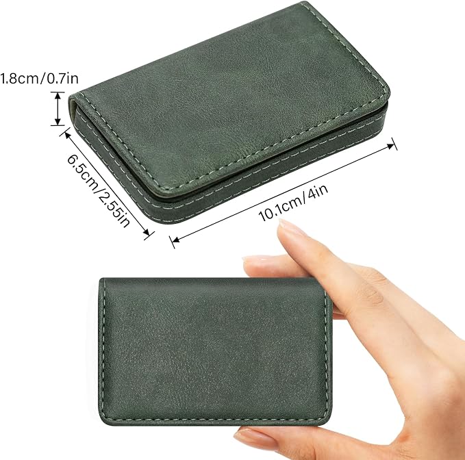 RFID Blocking Wallet - Minimalist Leather Business Credit Card Holder (12-Green) - Image 2